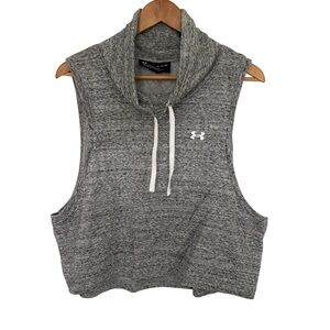 Under Armour SS24 Gray French Terry Mock Neck Sleeveless Cropped Hoodie XL